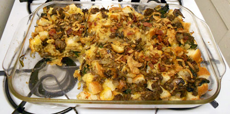 beef strata in a pan
