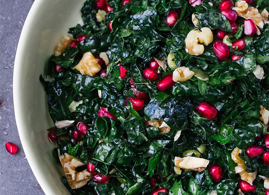 healthy ingredient - kale, with pomegranate