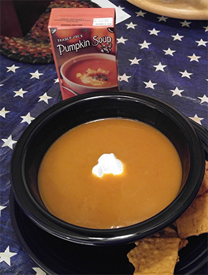 Trader Joe's Pumpkin Soup (served with sour cream)