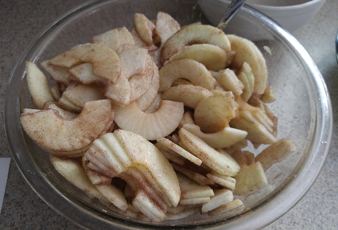 Mix together until apples are evenly coated with sugar mixture.
